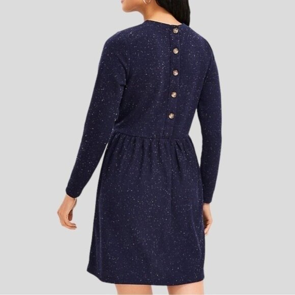 LOFT Babydoll Tunic Dress LP Navy Knit Minimalist  Cozy Light Academia Button - Picture 1 of 13